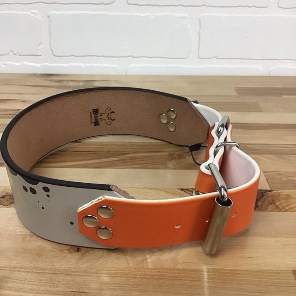Mad Cow genuine leather Naruto dog collar limited edition orange white handmade - Picture 6 of 16